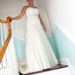 Palazzo silk organza tiered ruffle wedding dress